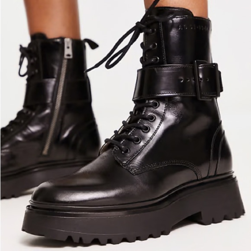 Women's Black Leather Combat Boots